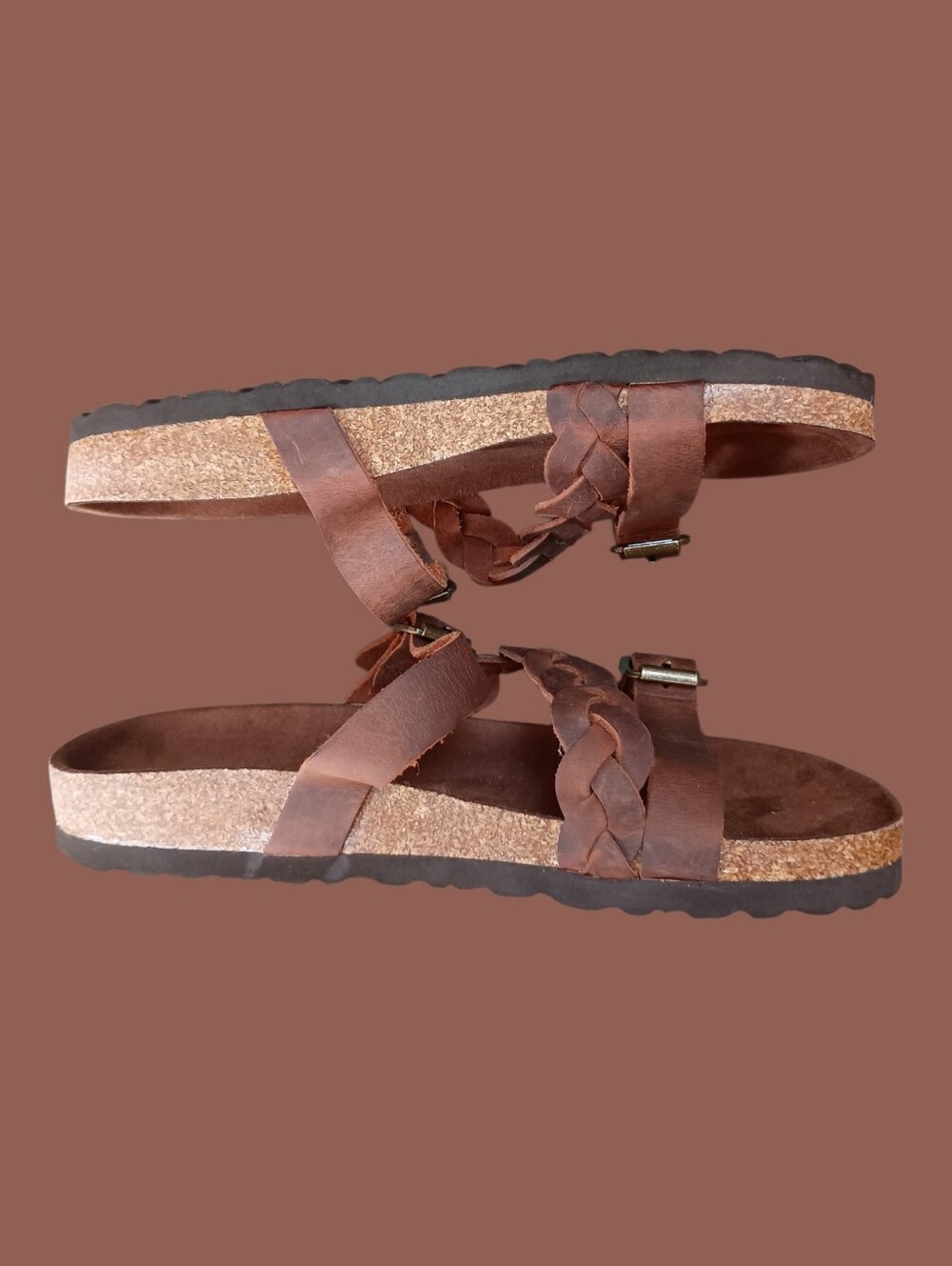 White Mountain Deep Brown Braided Leather Sandals Size 7.5-8 EUC - Picture 6 of 9